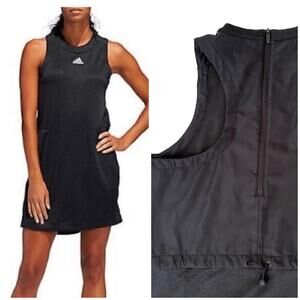 Adidas Activewear Tennis Dress Womens L Black Drawstring Waist Athletic Pockets